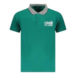 Cavalli Class Unisex Adult Contrast Striped Striped Neckline Polo Shirt / Green